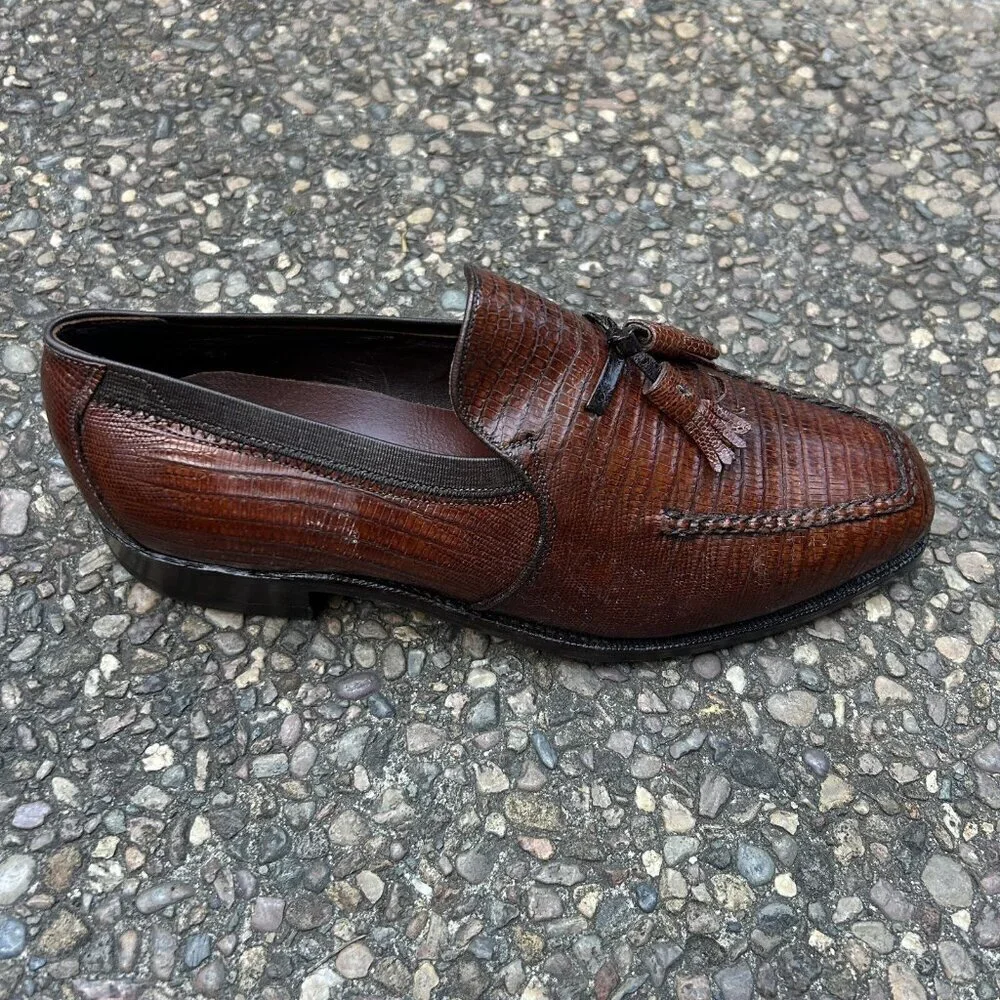 Johnston & Murphy Aristocraft USA Made Vintage Brown Lizard Slip On Dress Shoes